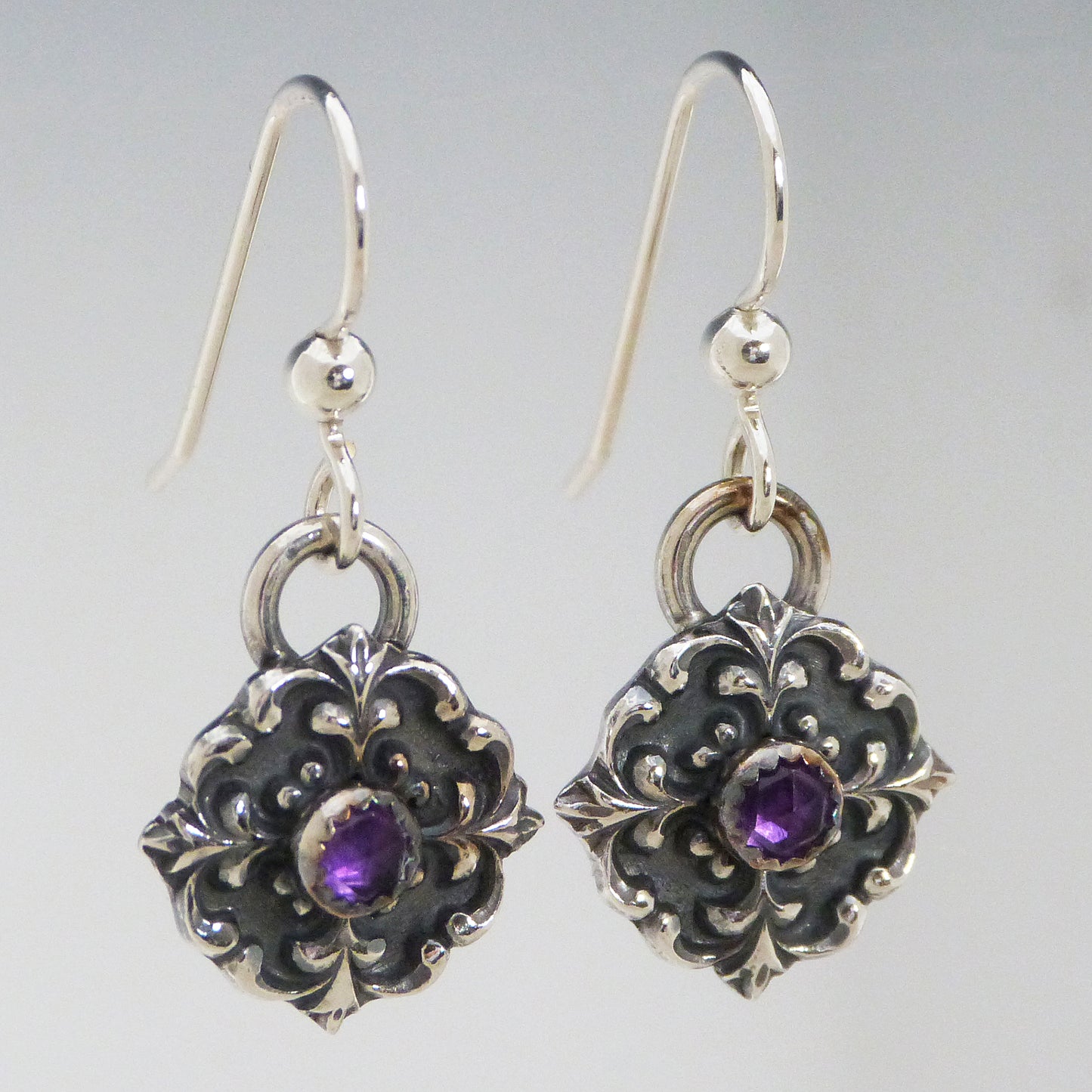 Amethyst Victorian Button Earrings