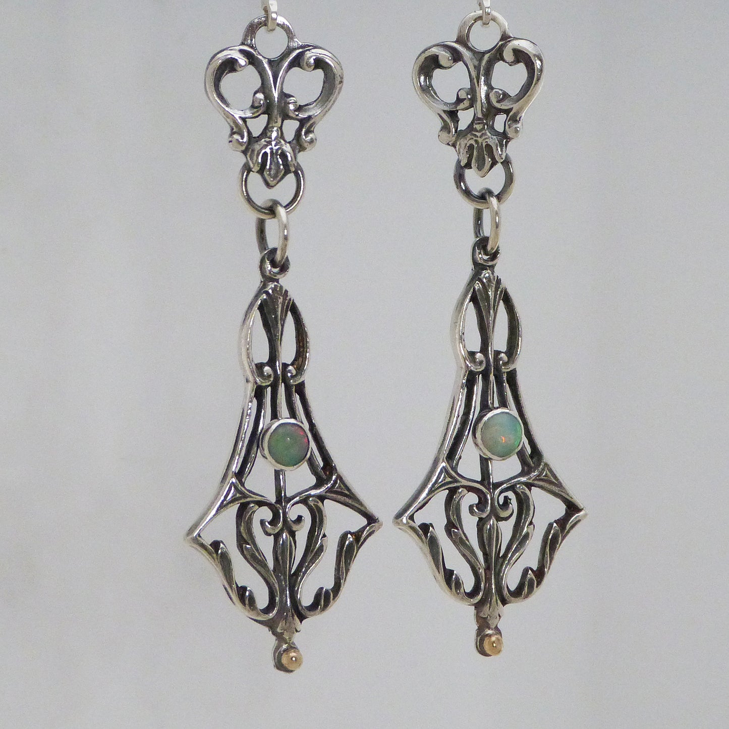 Victorian Hand Pierced Earrings with Ethiopian Opal