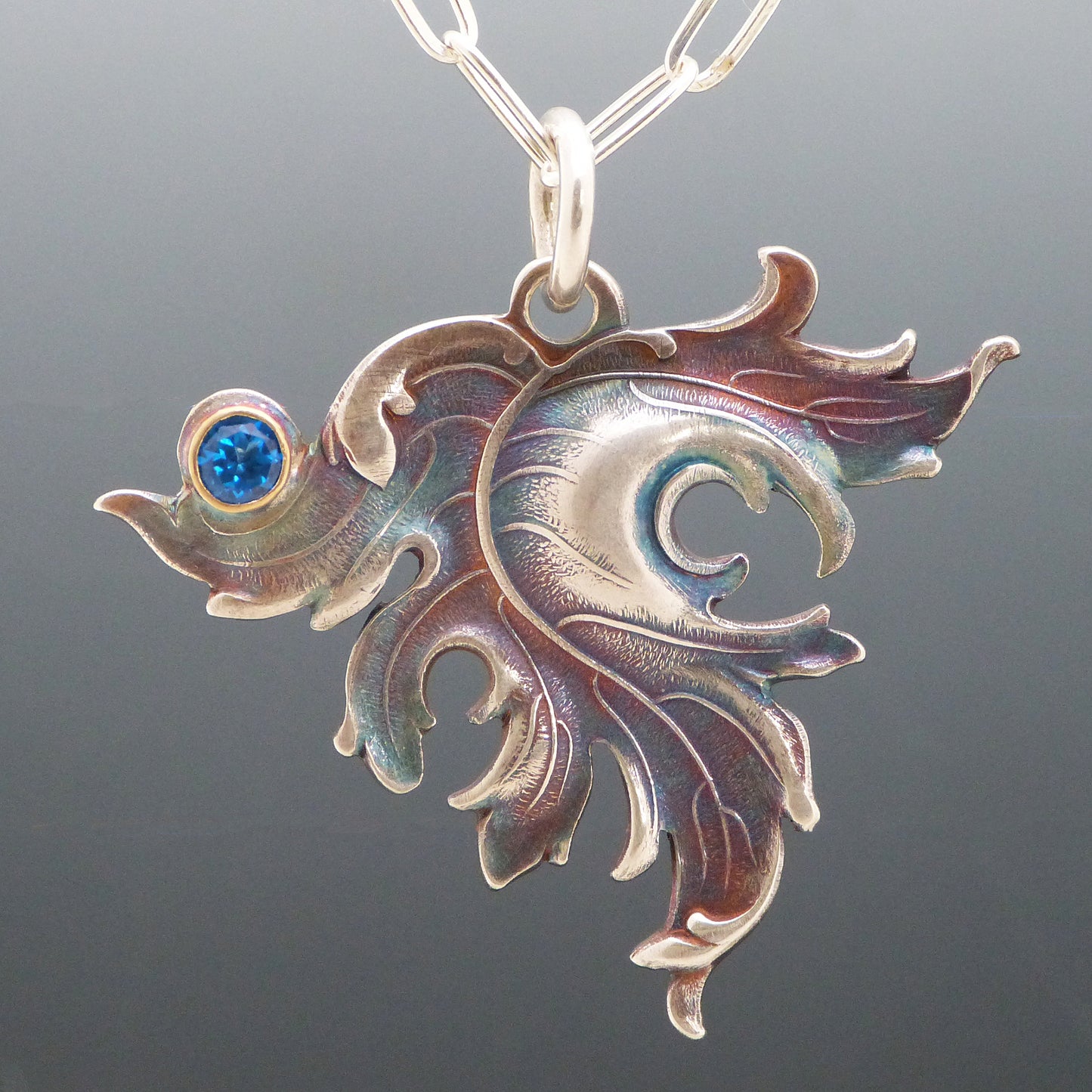 Blue Topaz Art Nouveau Leaf Necklace