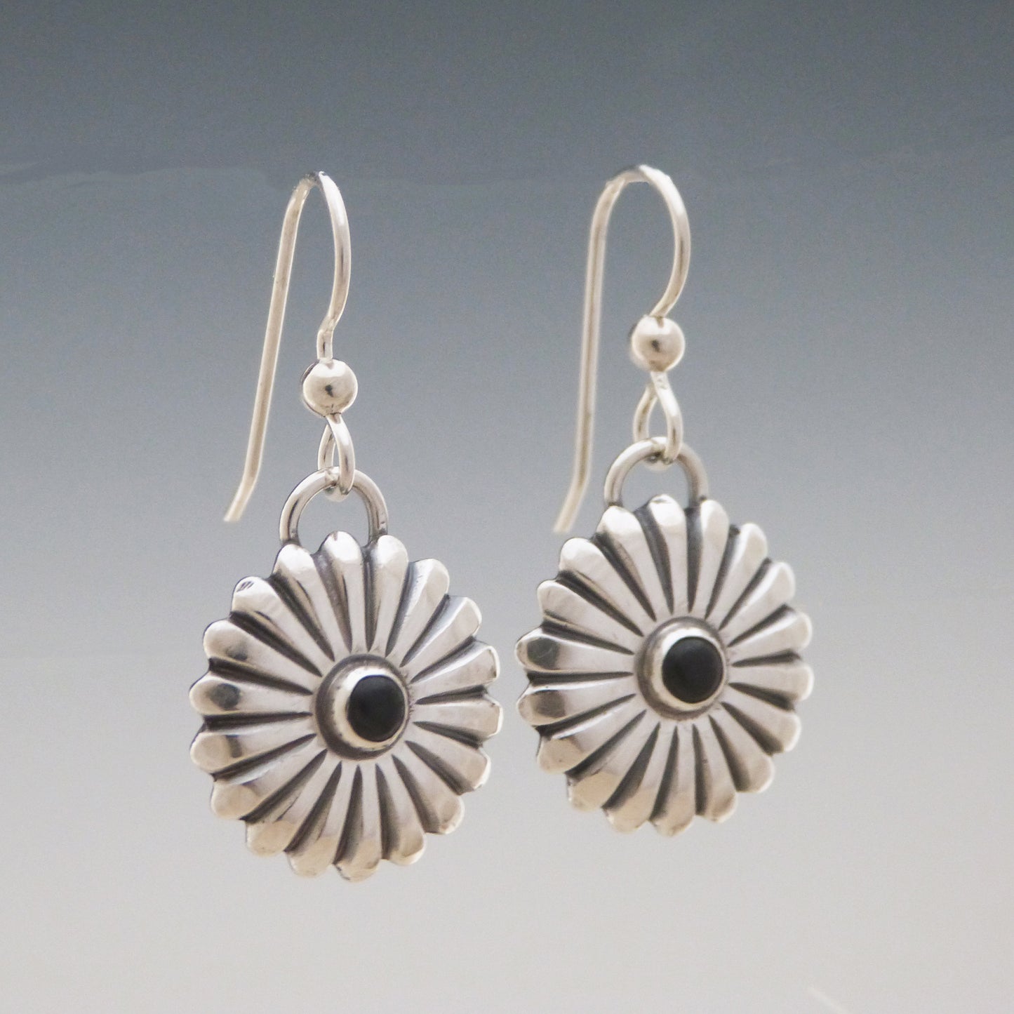 Black Onyx Concho Southwestern Style Earrings