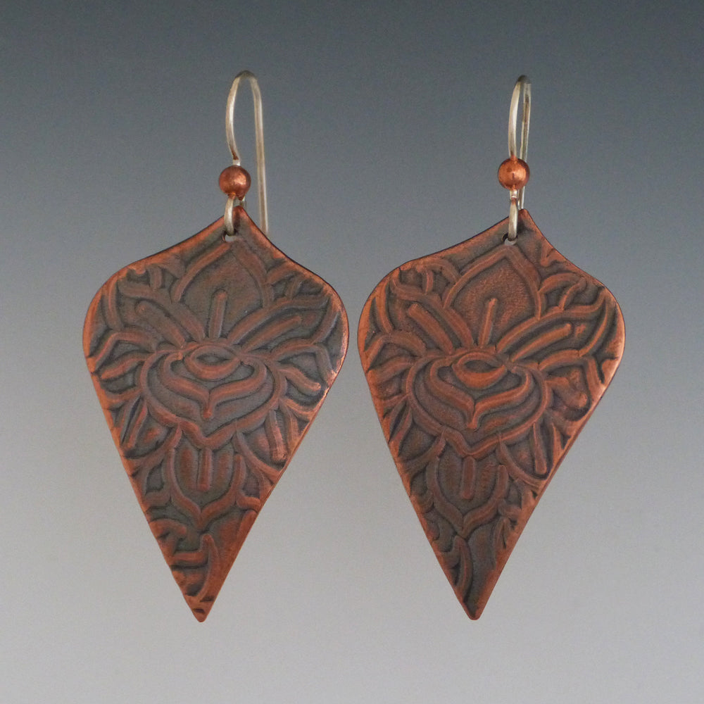Copper Lotus Flower Earrings