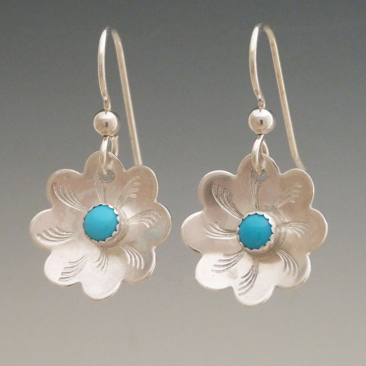 Turquoise Gemstone Flower Earrings