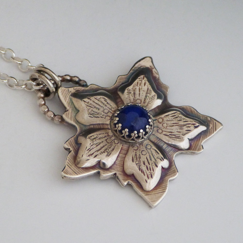 Sterling Silver and Blue Lapis Flower Pendant