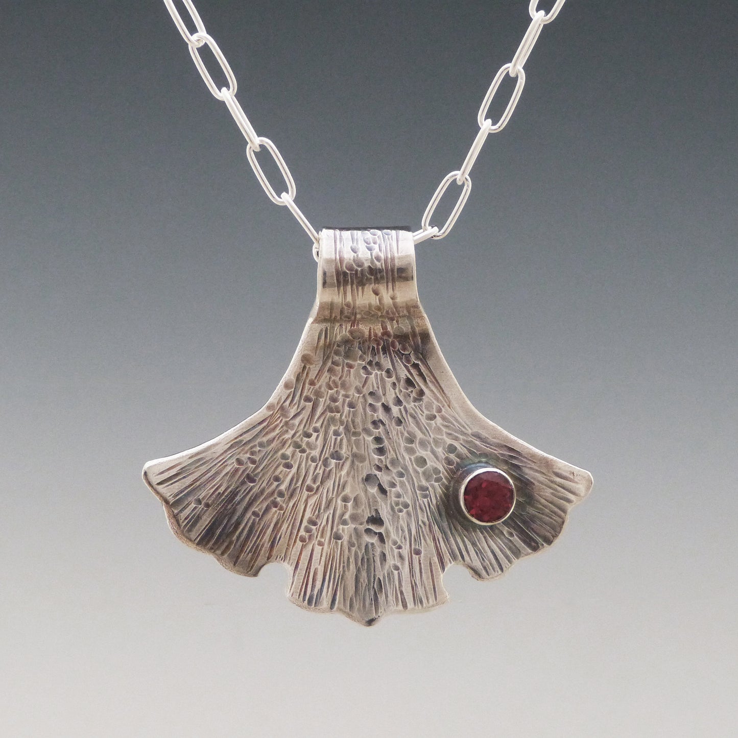 Forged Ginkgo Garnet Necklace