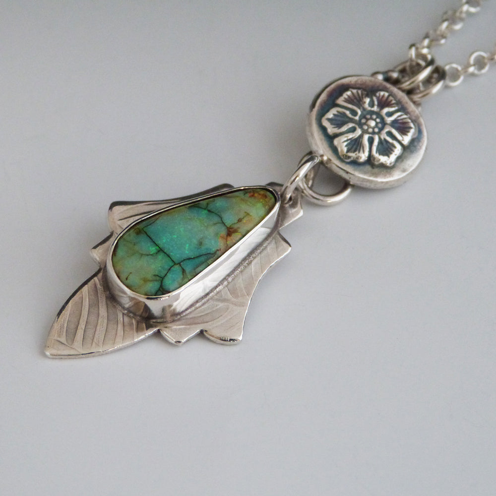 Monarch Opal Sterling Silver Art Deco Pendant