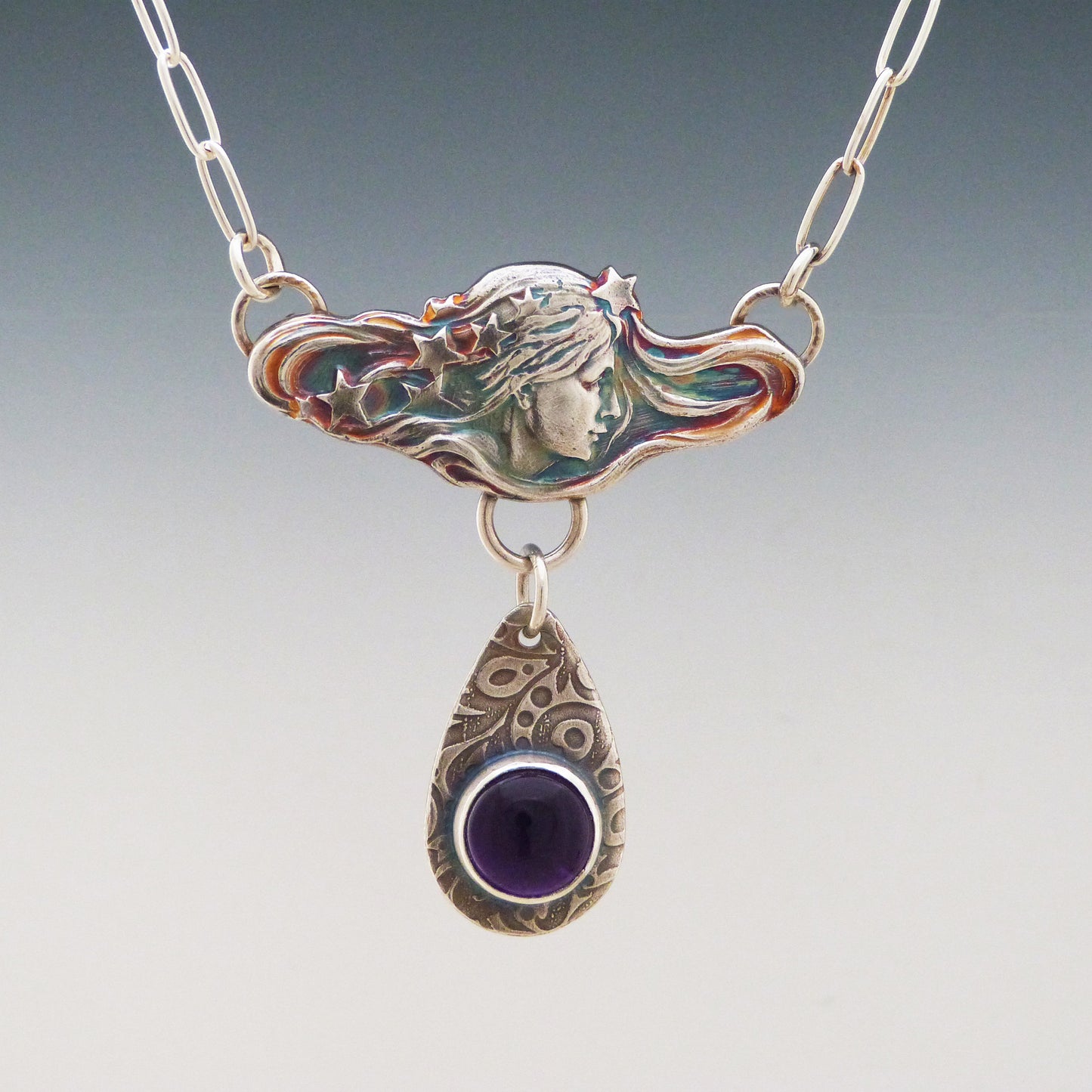 Star Woman Pendant with Dangling Amethyst