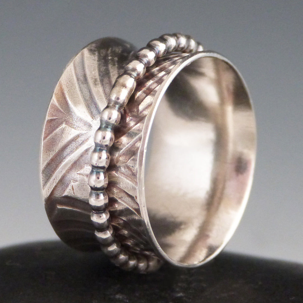 Sterling Beaded Patterned Spinner Ring