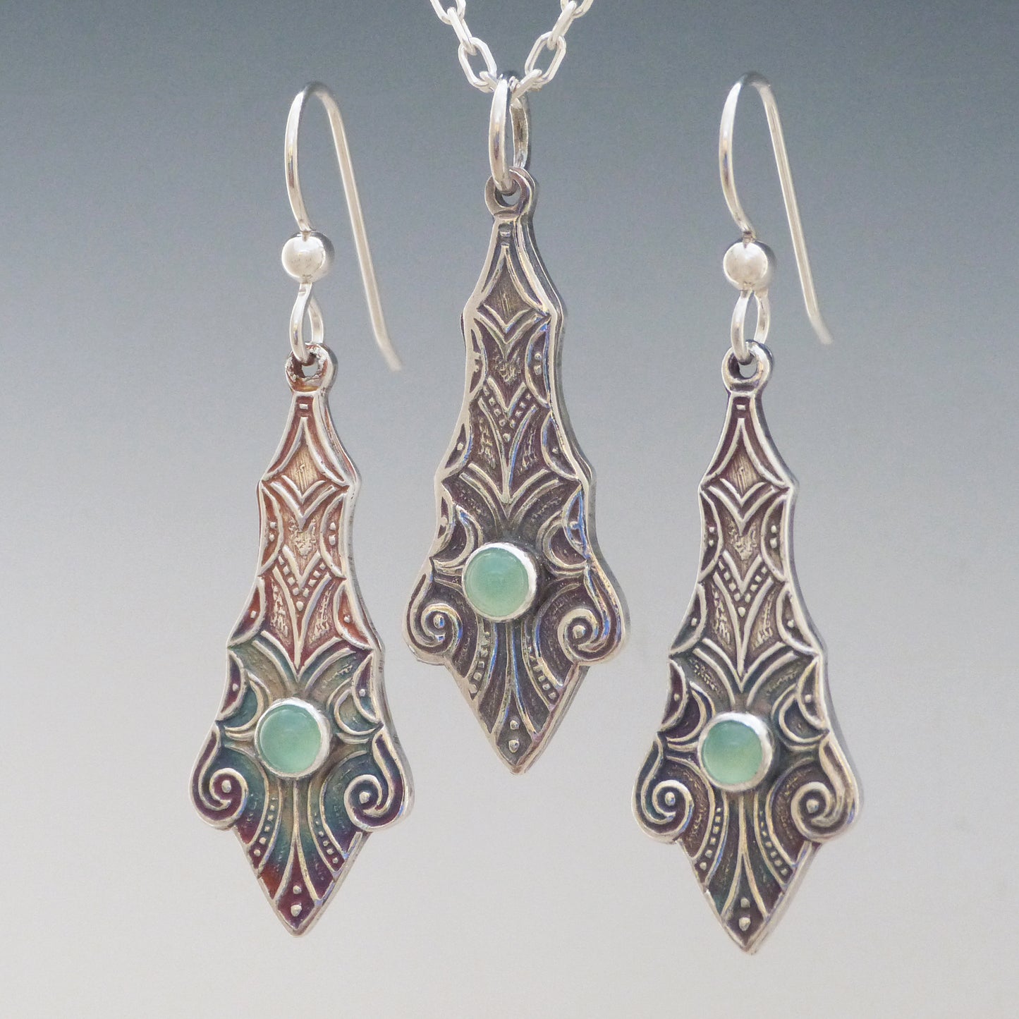 Green Chrysoprase Art Nouveau Earrings