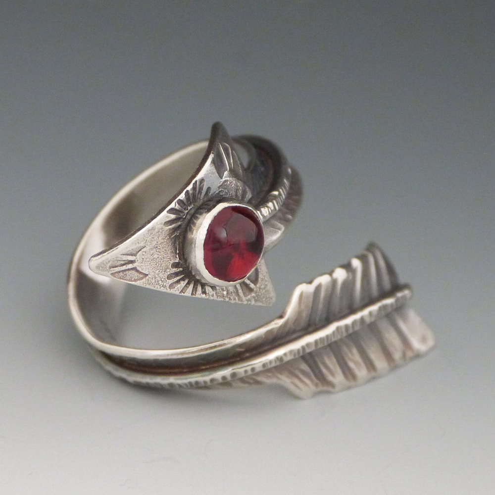 Adjustable hammered silver Garnet ring