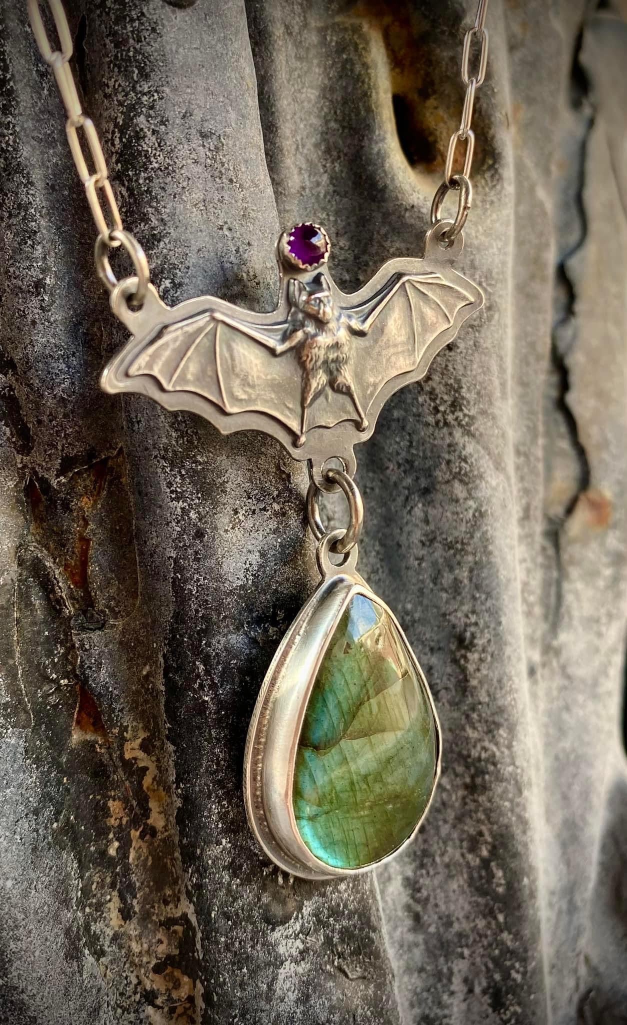 Bat Pendant with Teardrop Labradorite