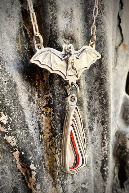 Bat Pendant with Dangling Fordite
