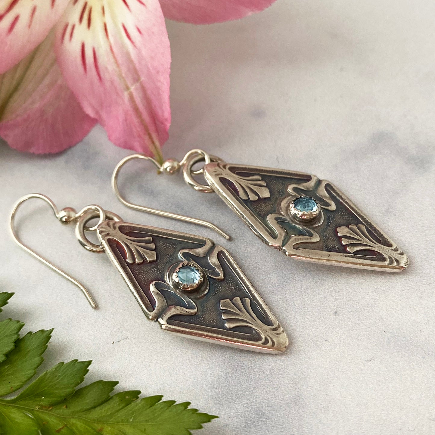 Art Deco Sky Blue Topaz Necklace/Earrings