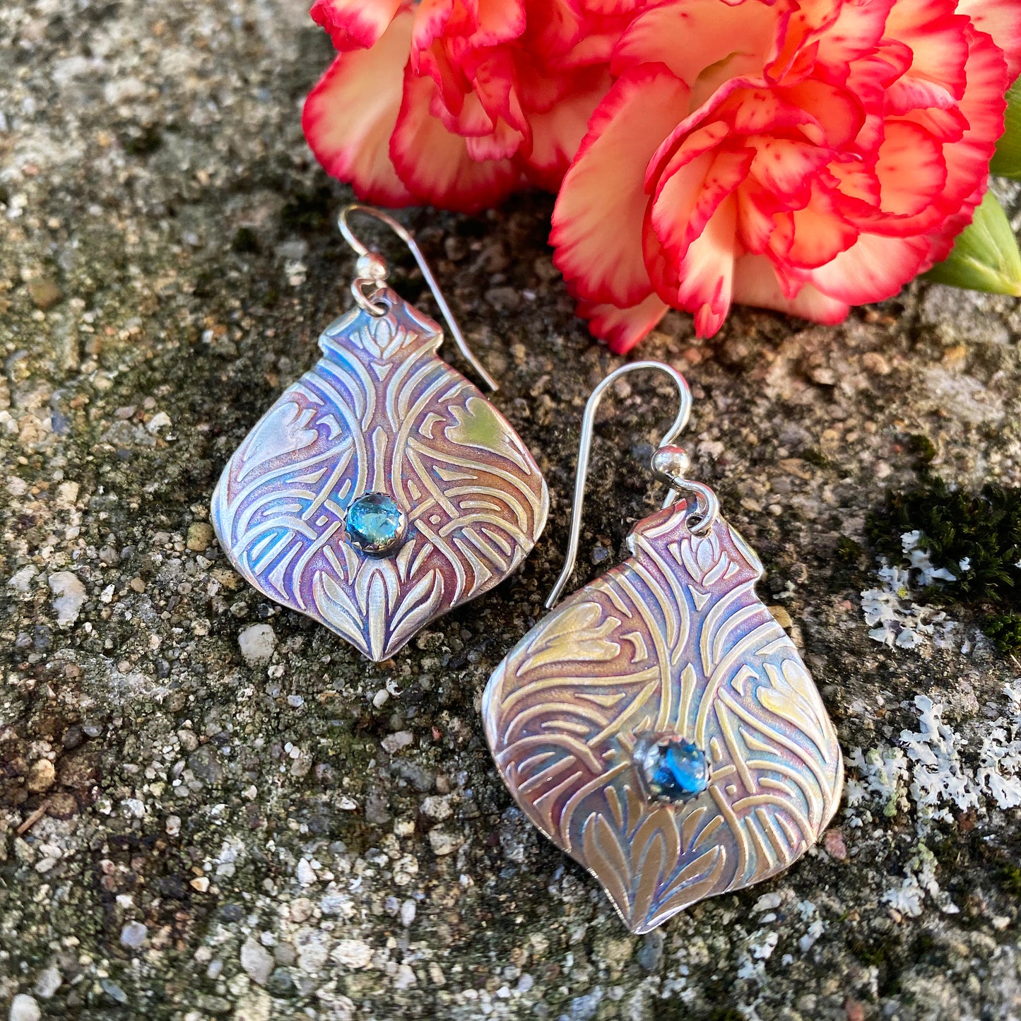 Blue Topaz Twinning Flower Earrings