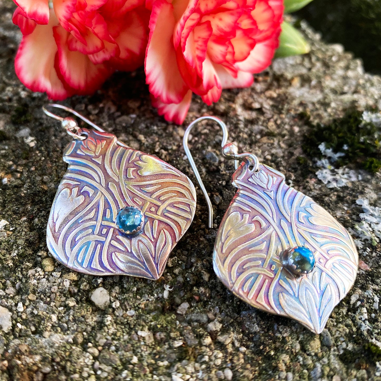 Blue Topaz Twinning Flower Earrings