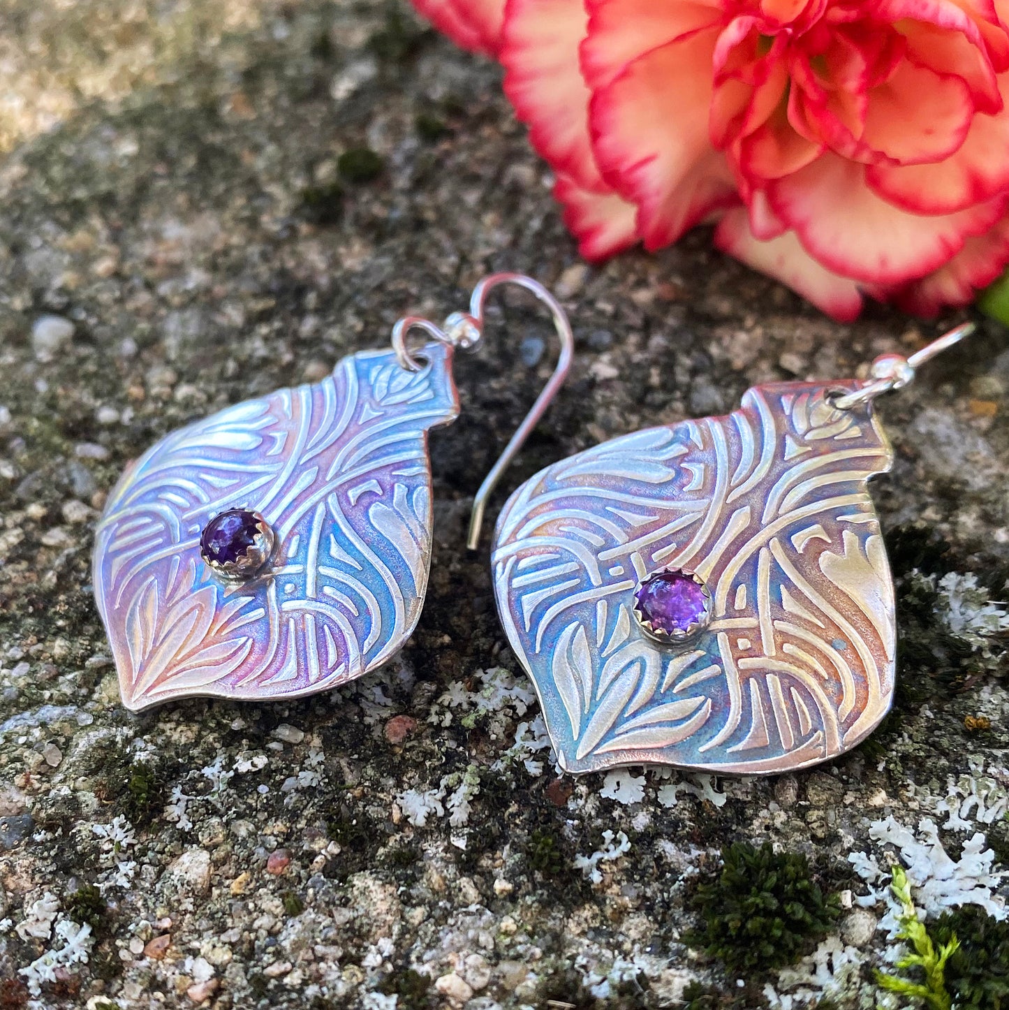 Amethyst Twinning Flower Earrings
