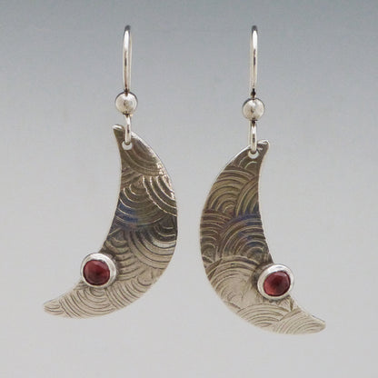 Small Moon Earrings with Garnets