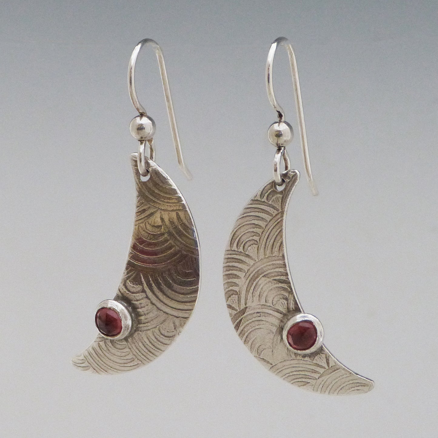 Small Moon Earrings with Garnets