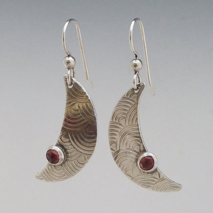 Small Moon Earrings with Garnets