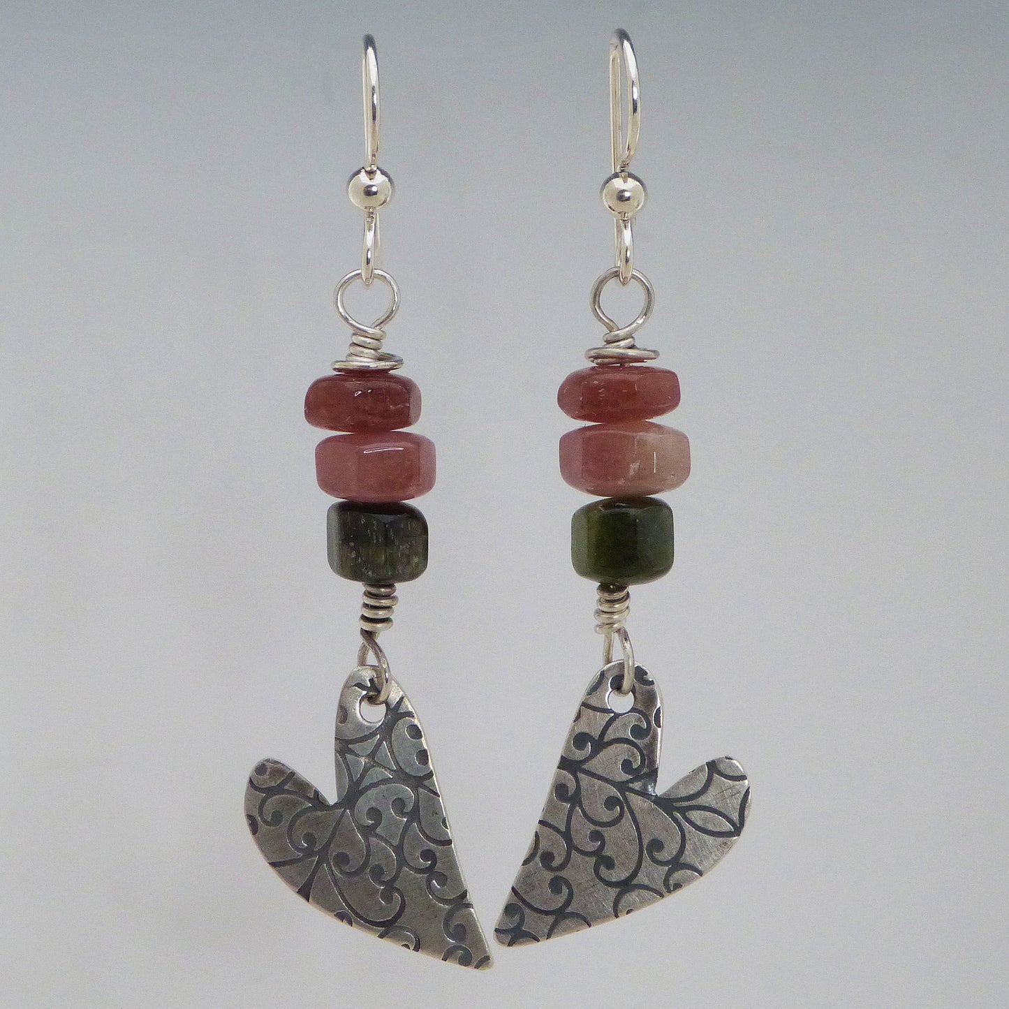 Heart Earrings with Tourmaline Gemstones