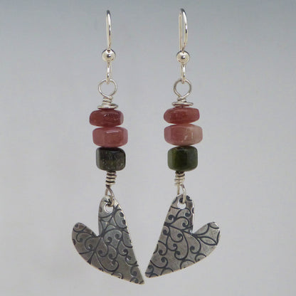 Heart Earrings with Tourmaline Gemstones