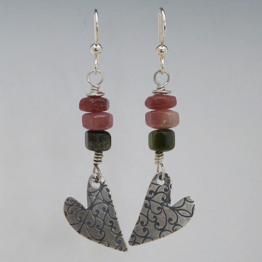 Heart Earrings with Tourmaline Gemstones