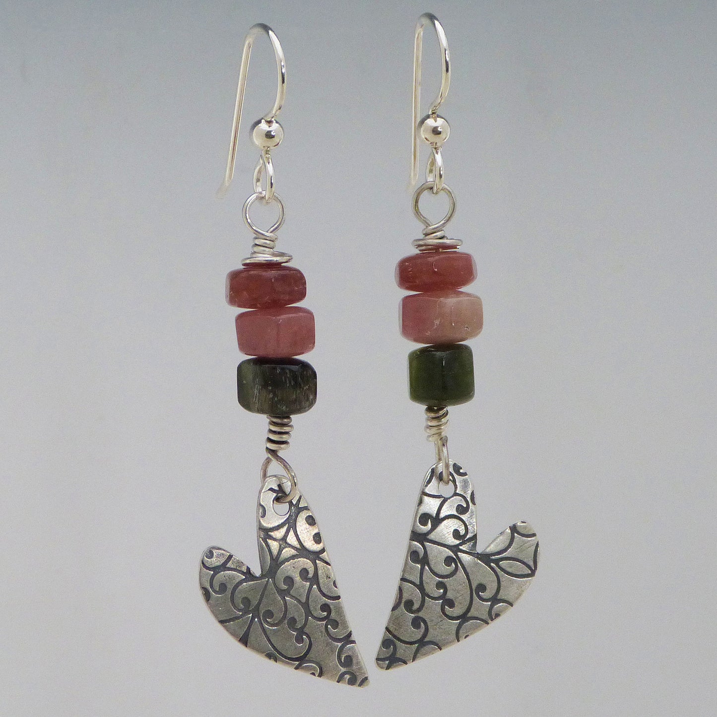 Heart Earrings with Tourmaline Gemstones