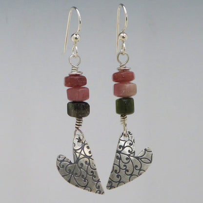 Heart Earrings with Tourmaline Gemstones