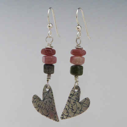 Heart Earrings with Tourmaline Gemstones