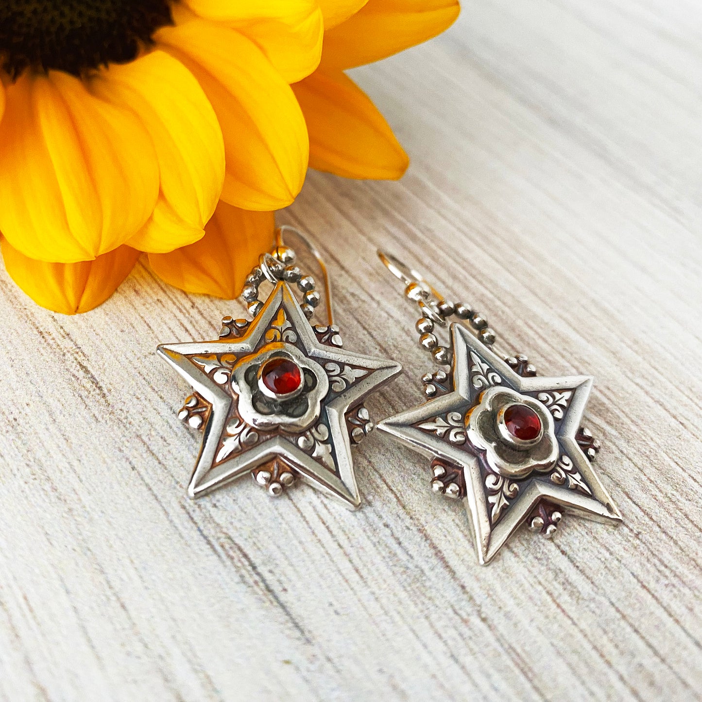 Garnet Star Earrings