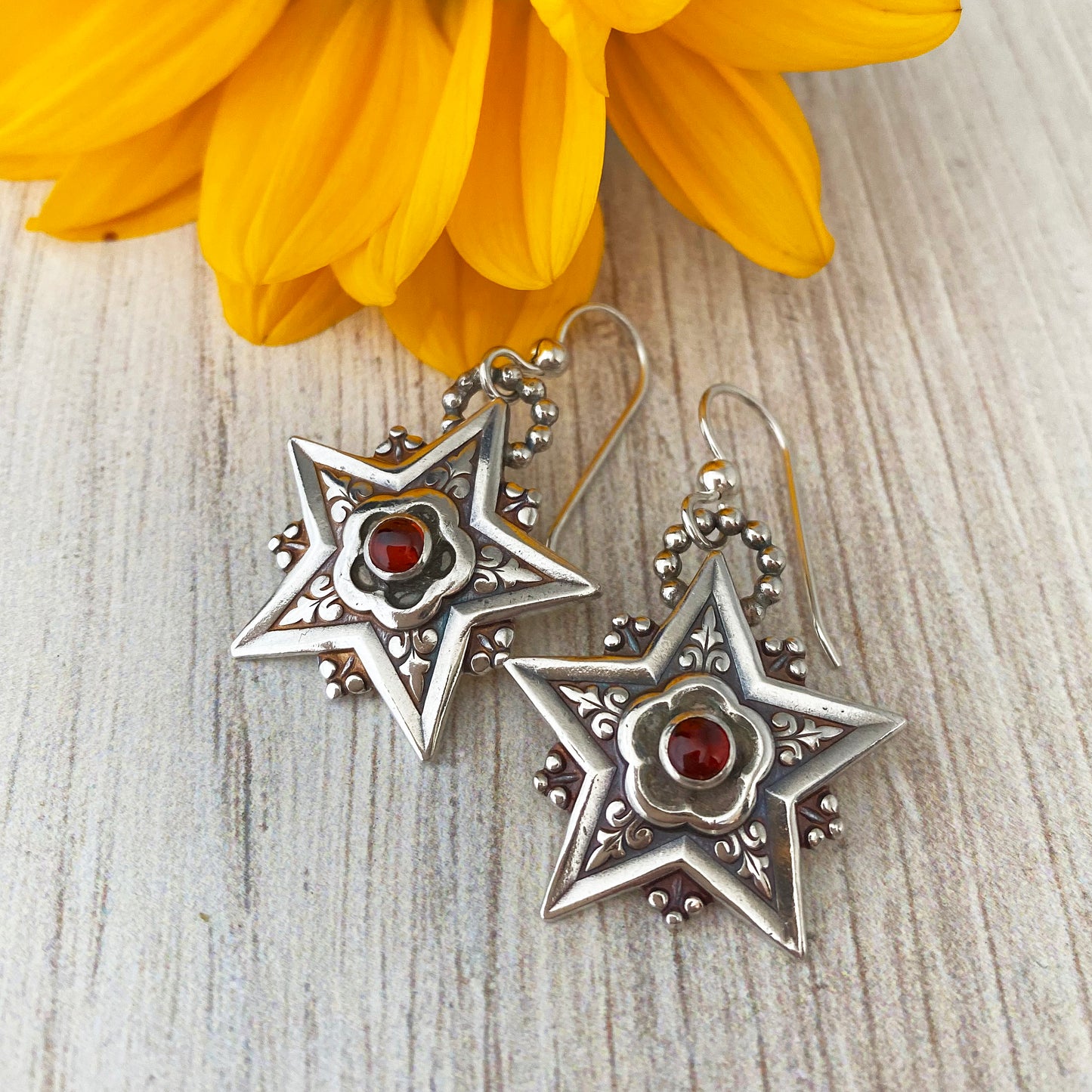 Garnet Star Earrings