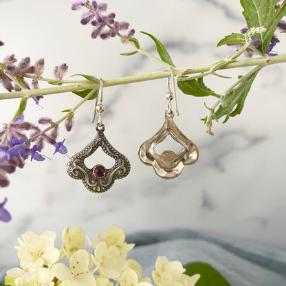 Amethyst Victorian Drop Earrings with silver and gold