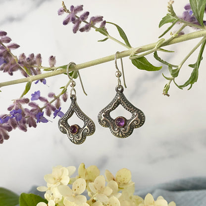 Amethyst Victorian Drop Earrings with silver and gold