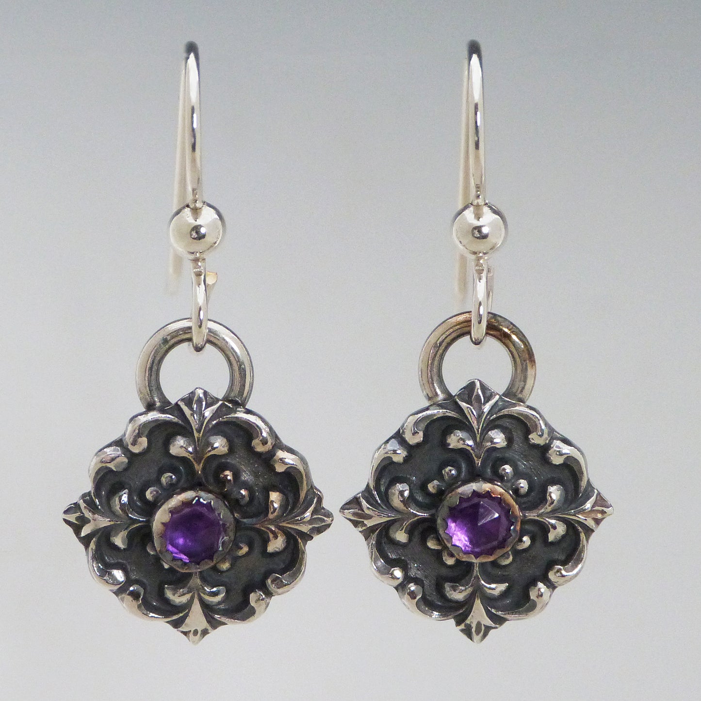 Amethyst Victorian Button Earrings