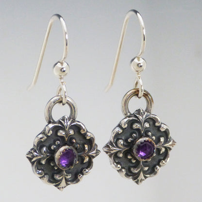 Amethyst Victorian Button Earrings