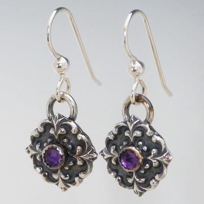 Amethyst Victorian Button Earrings