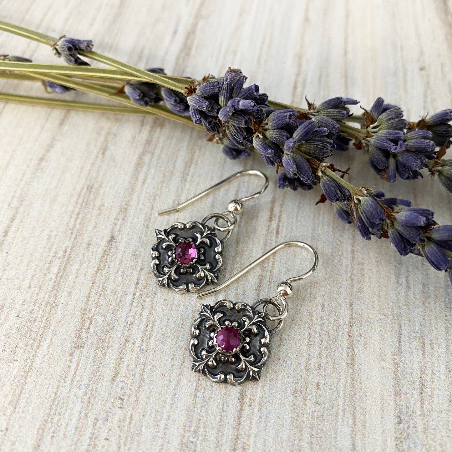 Pink Tourmaline Victorian Button Earrings