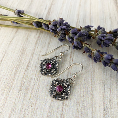 Pink Tourmaline Victorian Button Earrings