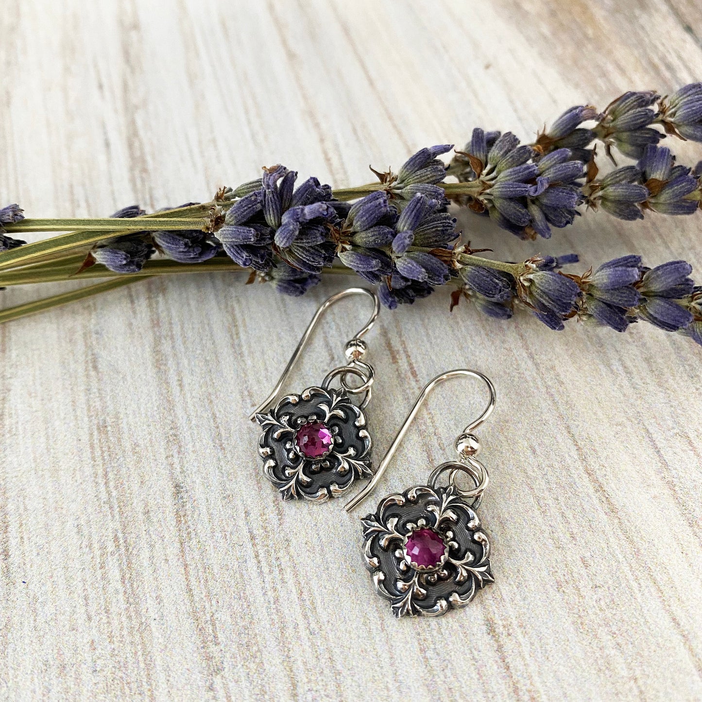 Pink Tourmaline Victorian Button Earrings
