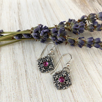 Pink Tourmaline Victorian Button Earrings