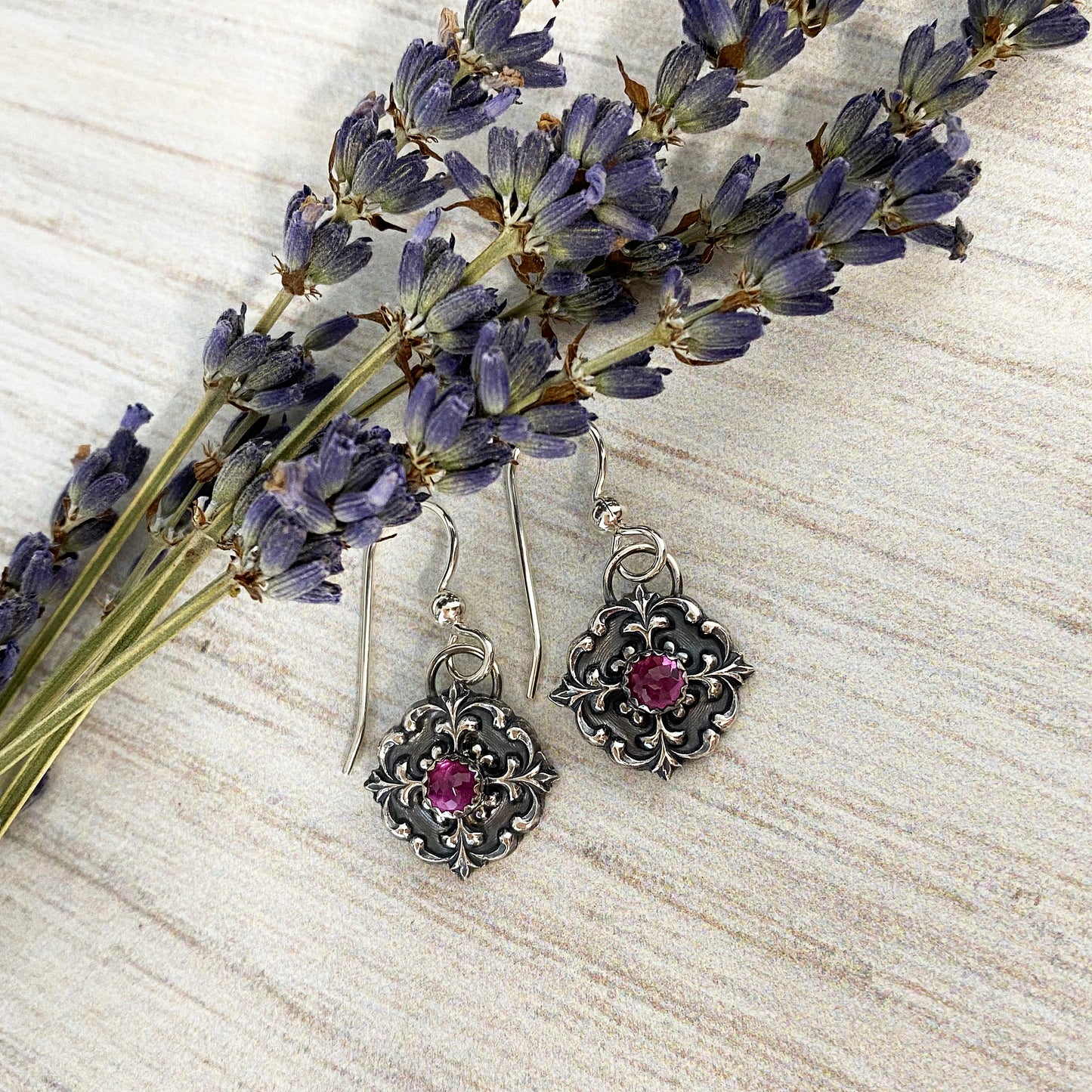 Pink Tourmaline Victorian Button Earrings