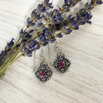 Pink Tourmaline Victorian Button Earrings