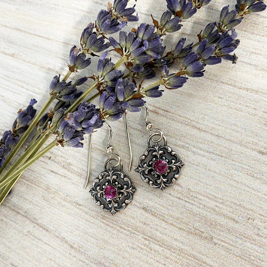 Pink Tourmaline Victorian Button Earrings