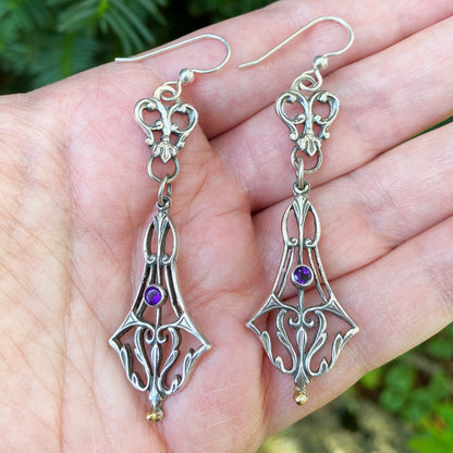Victorian Hand Pierced Earrings with Amethyst