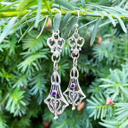 Victorian Hand Pierced Earrings with Amethyst