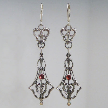 Victorian Hand Pierced Earrings with Garnet