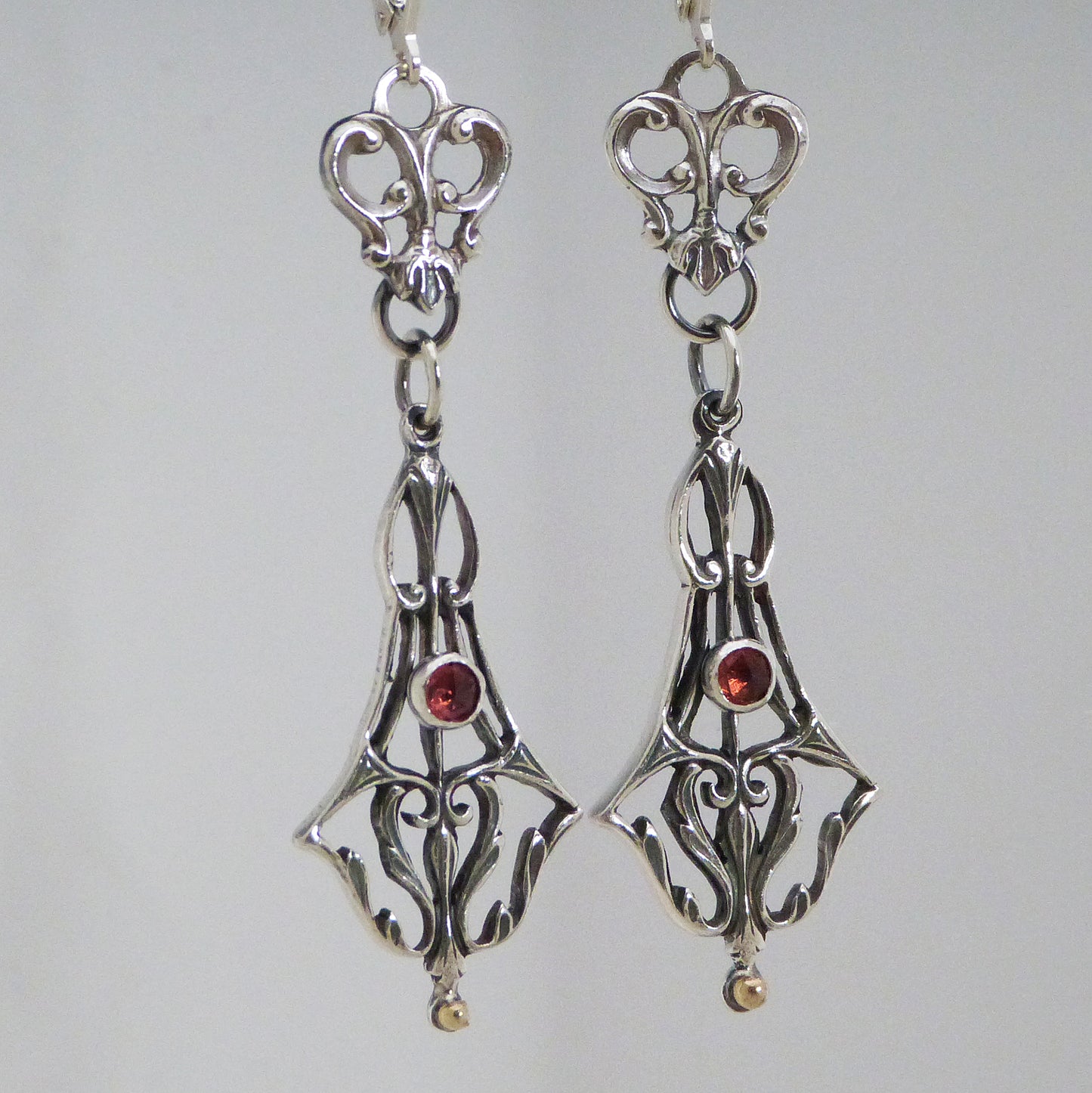 Victorian Hand Pierced Earrings with Garnet