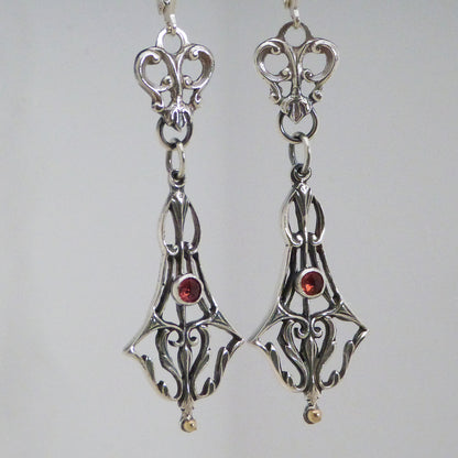 Victorian Hand Pierced Earrings with Garnet