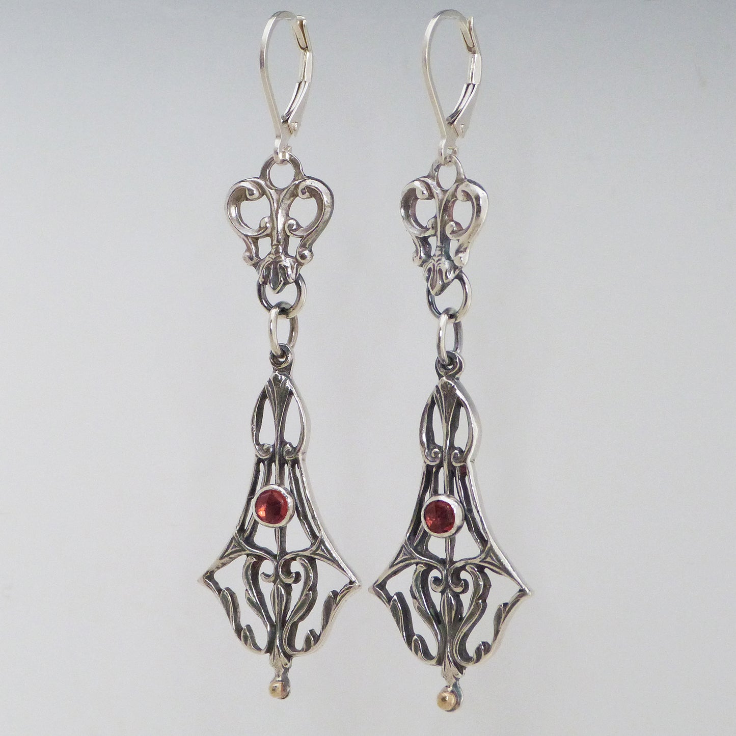 Victorian Hand Pierced Earrings with Garnet
