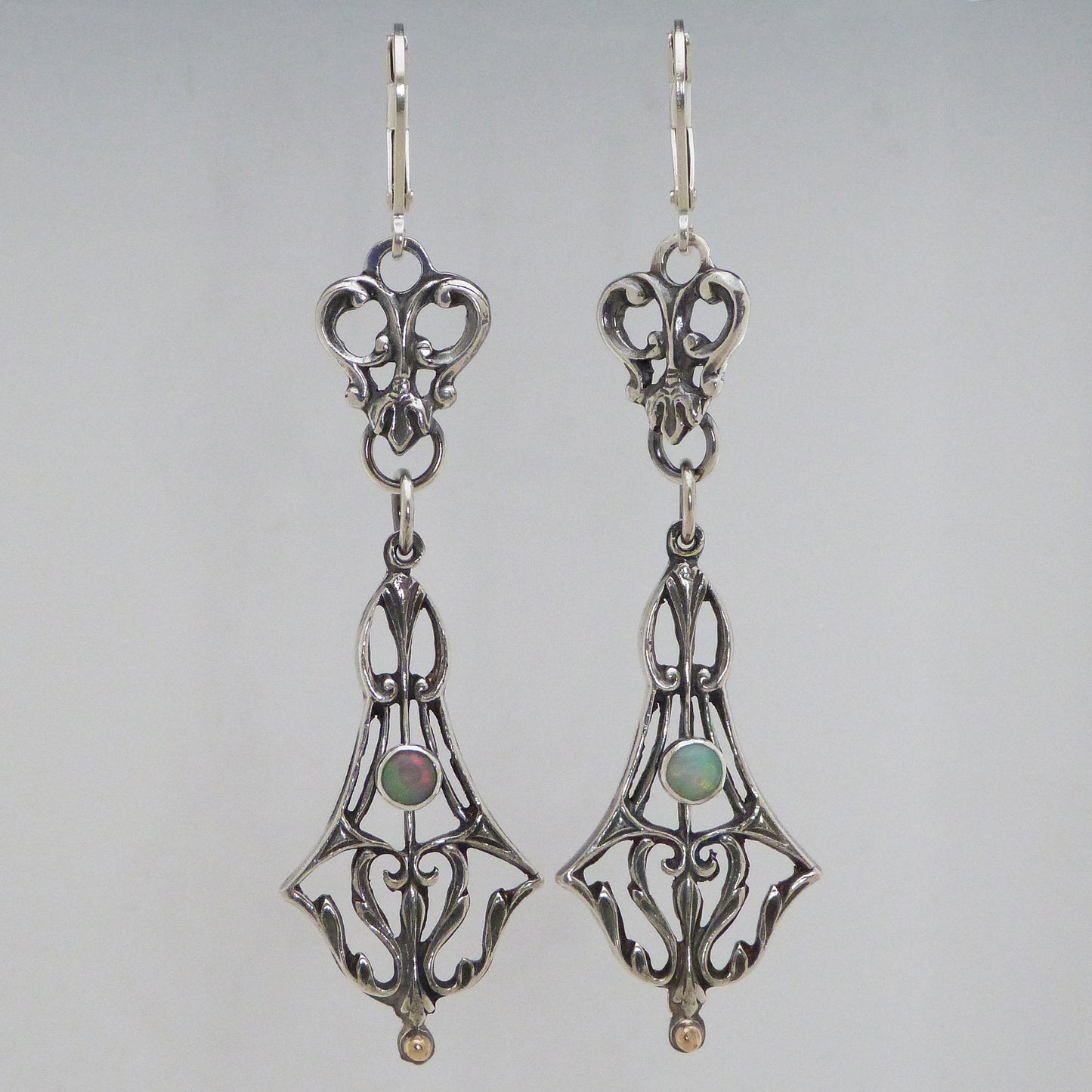 Victorian Hand Pierced Earrings with Ethiopian Opal