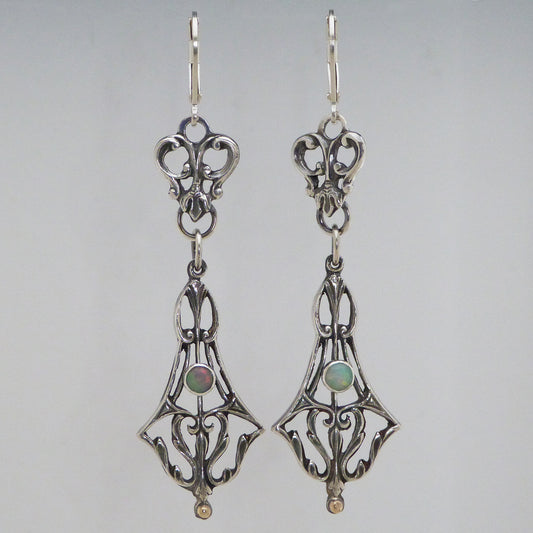 Victorian Hand Pierced Earrings with Ethiopian Opal